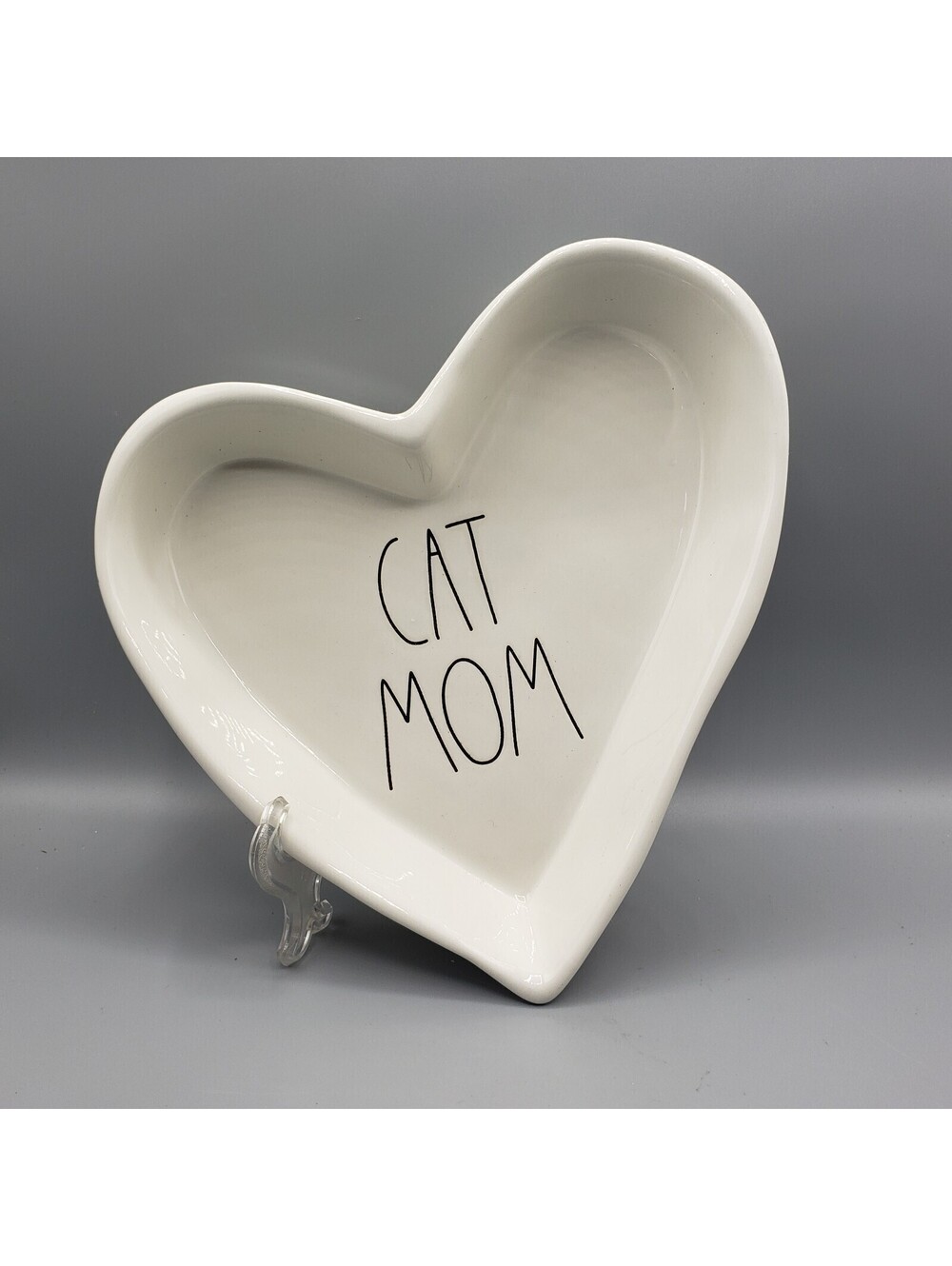 Rae Dunn Cat Mom Ceramic Heart Trinket Tray Pet Dish White Magenta Artisan
